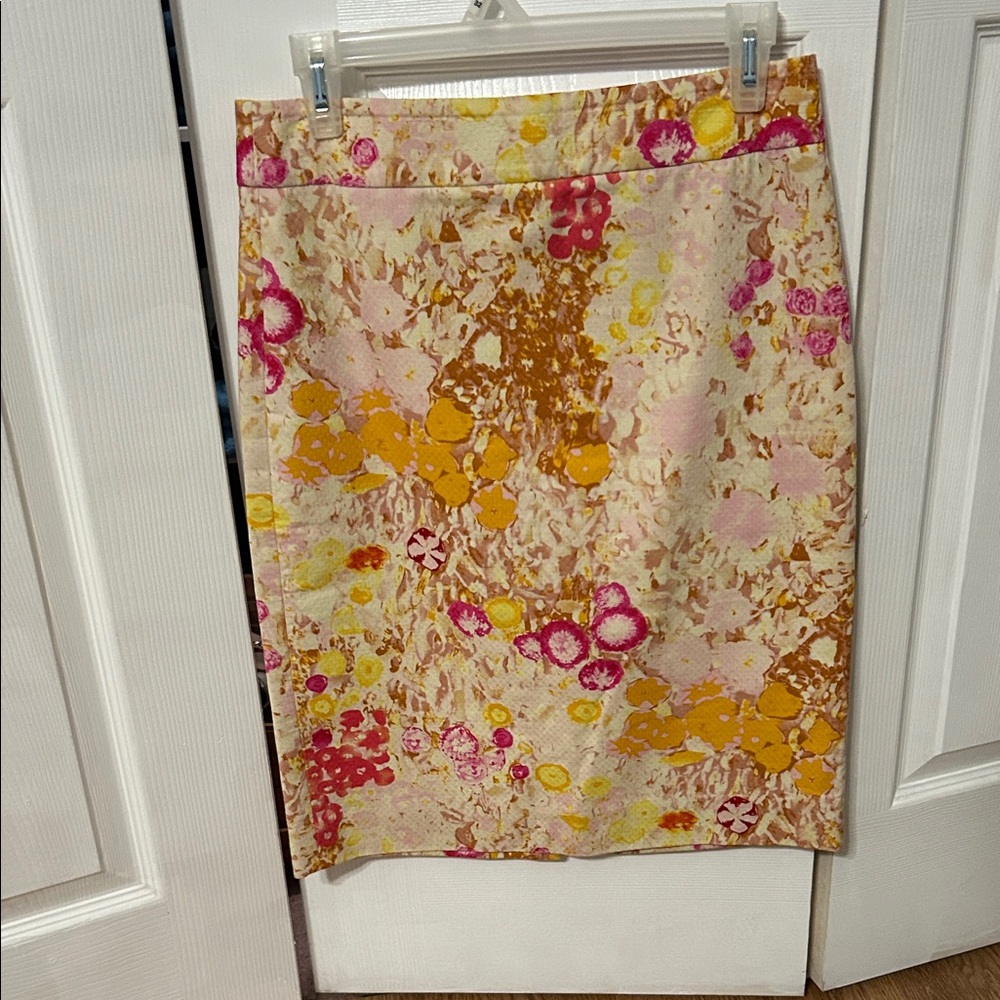 J. Crew Floral Pencil Skirt in Pink and Orange